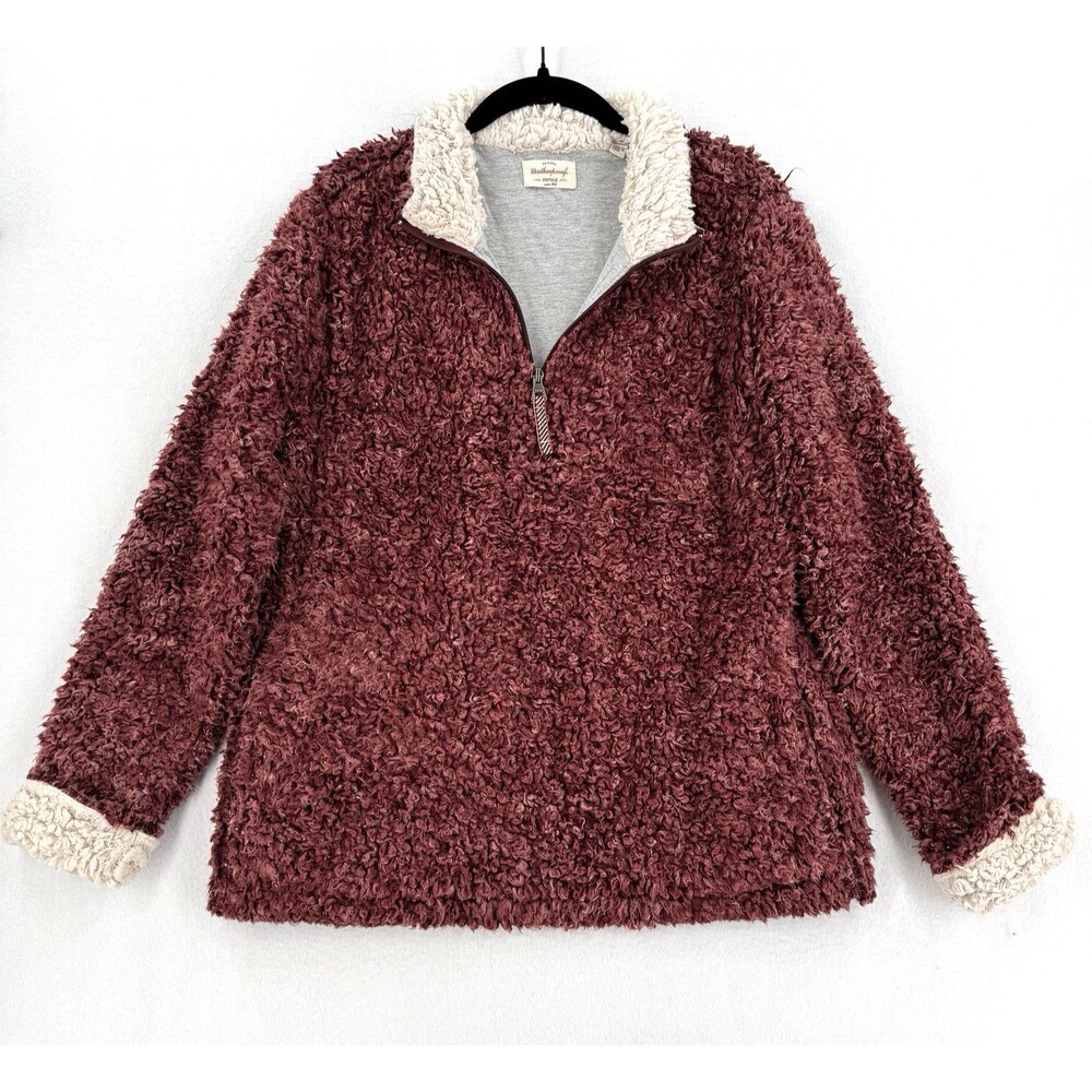 Weatherproof Vintage Sherpa Pullover Women Burgundy 3/4 Zip Teddy Fleece Cozy M
